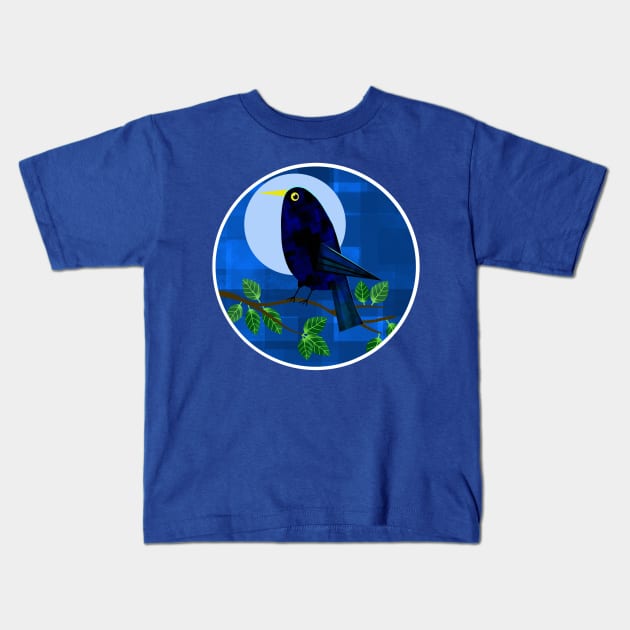 Blackbird at Night Kids T-Shirt by Scratch